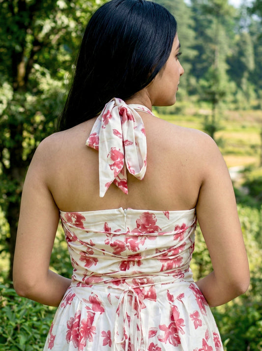 Petal Muse Halter Dress | Knee Length | Cotton