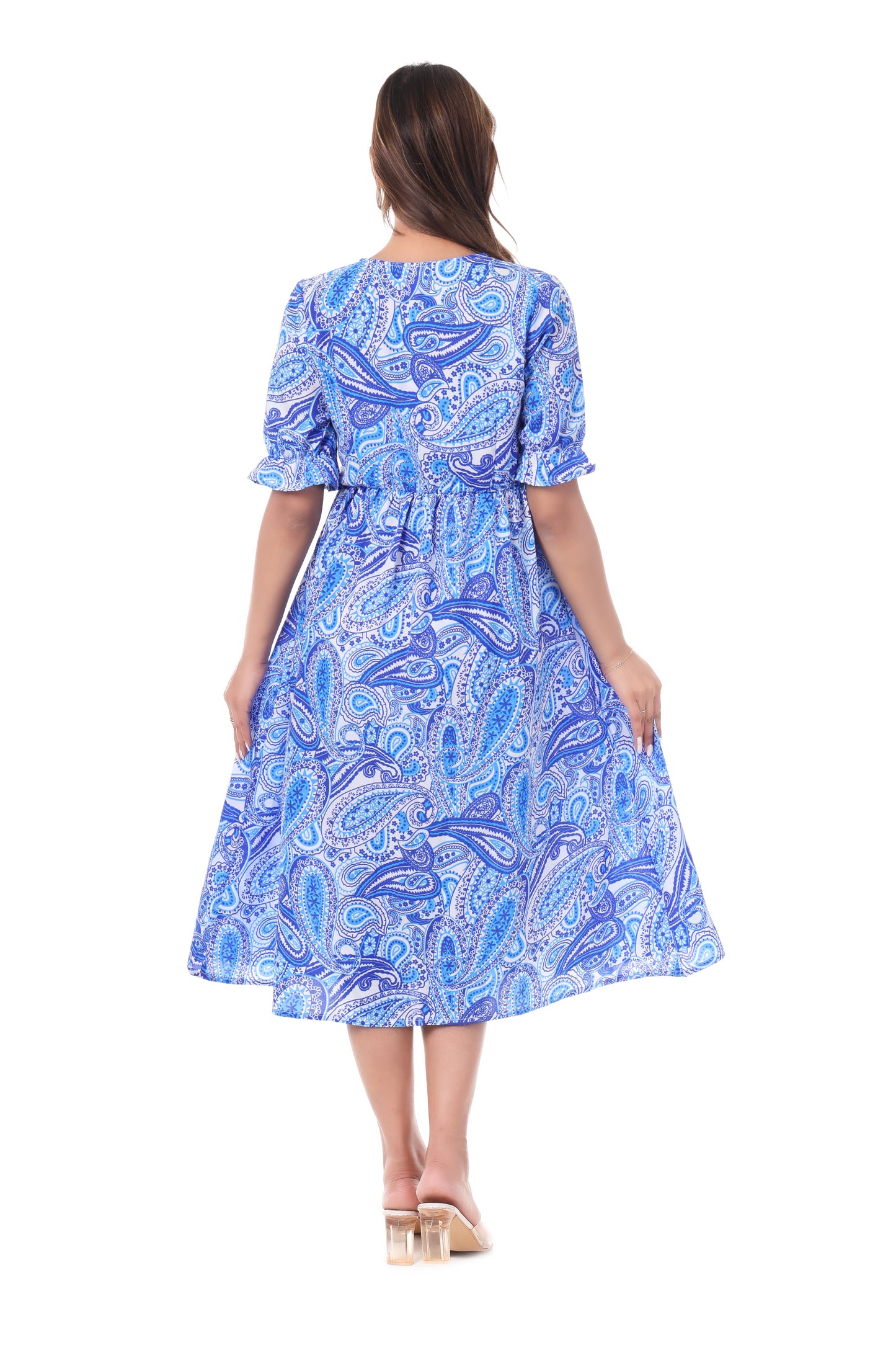 Paisley Print Placket Midi Dress
