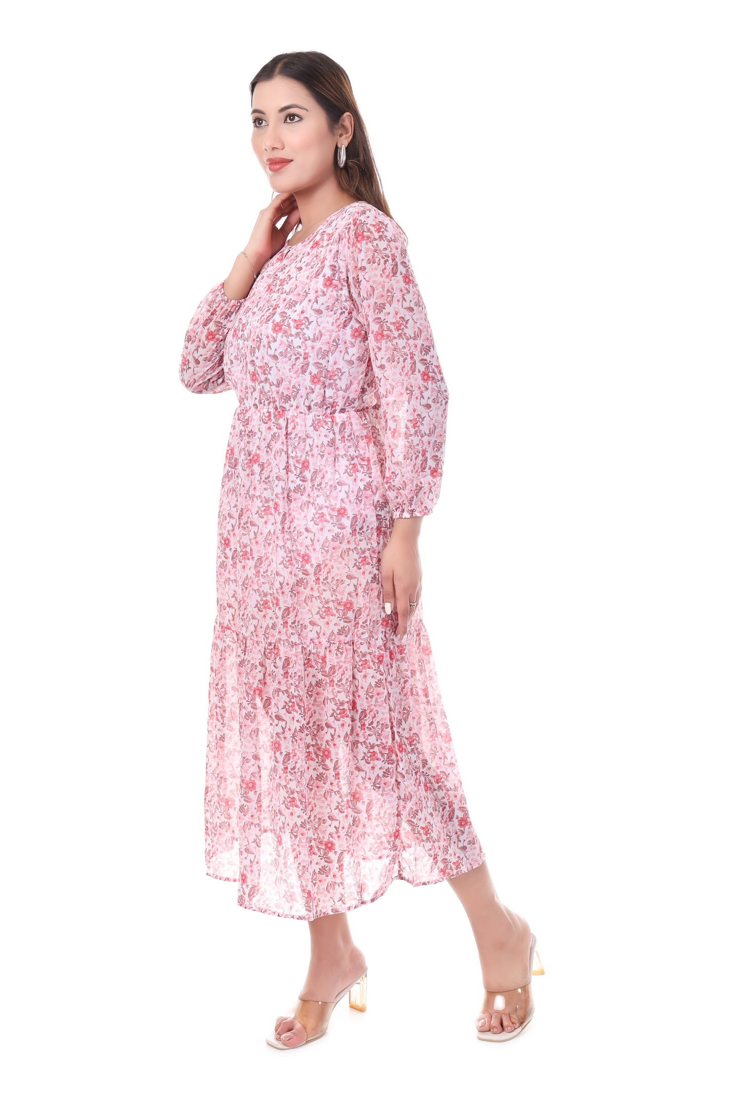 AmbT Floral Print Tiered Maxi Dress