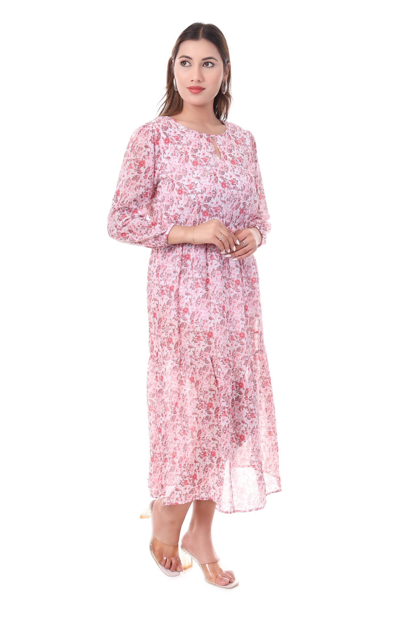 AmbT Floral Print Tiered Maxi Dress