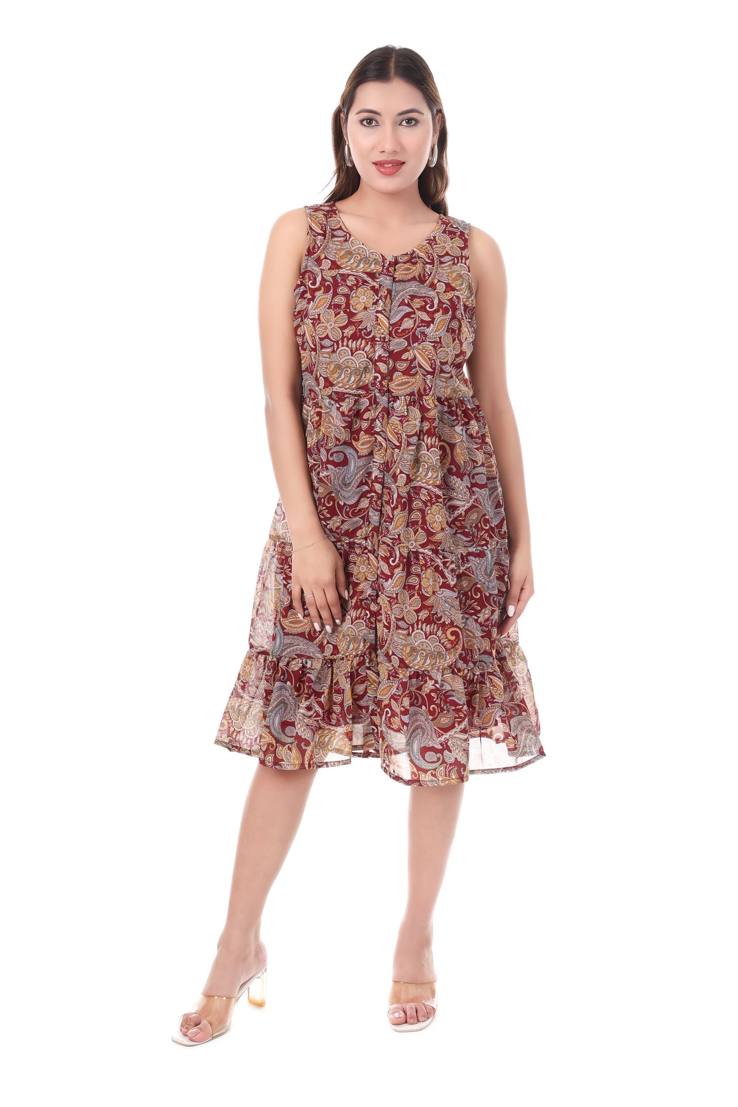AmbT Paisley Print Sleeveless Tiered Dress