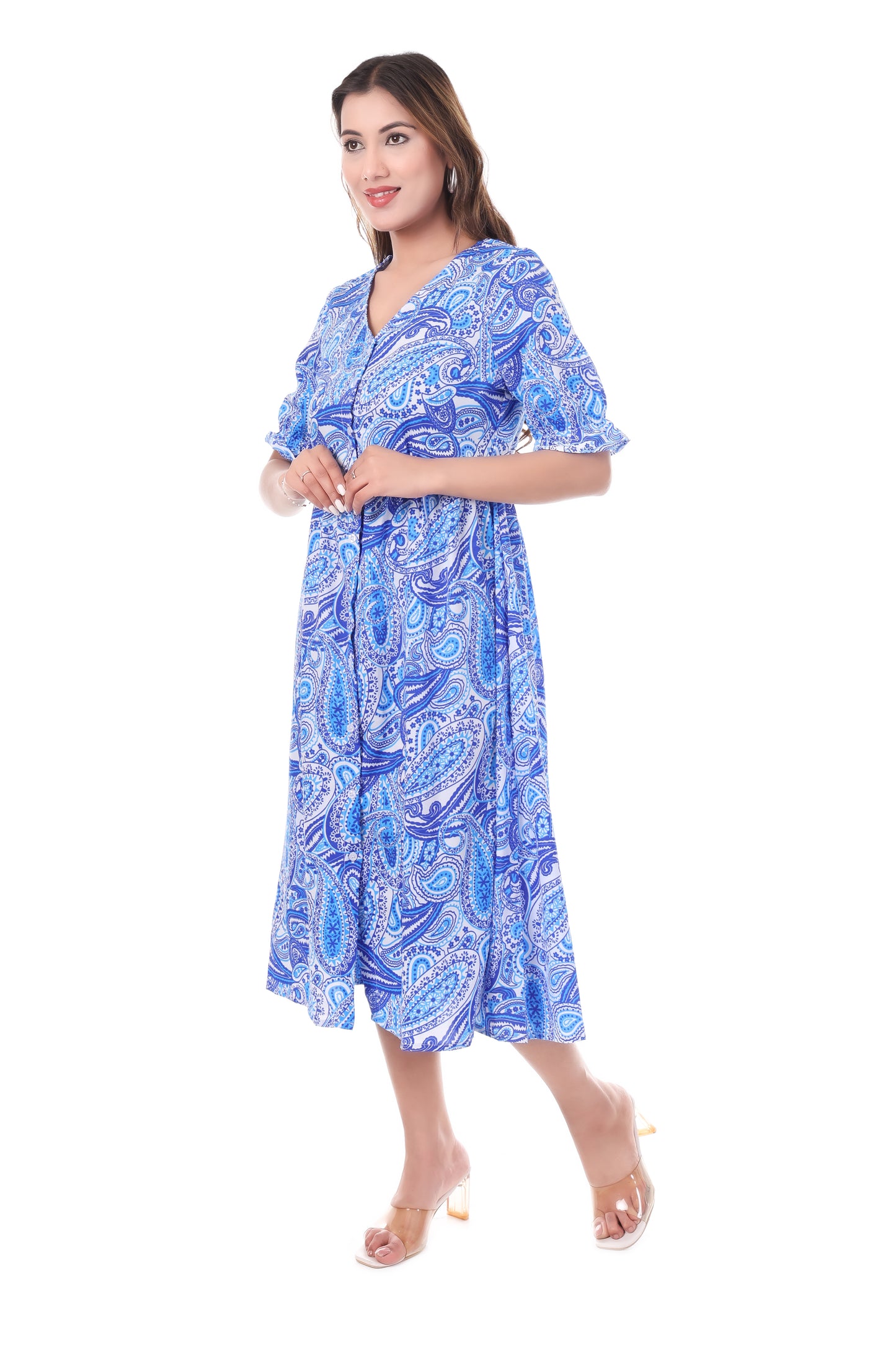 AmbT Paisley Print Placket Midi Dress