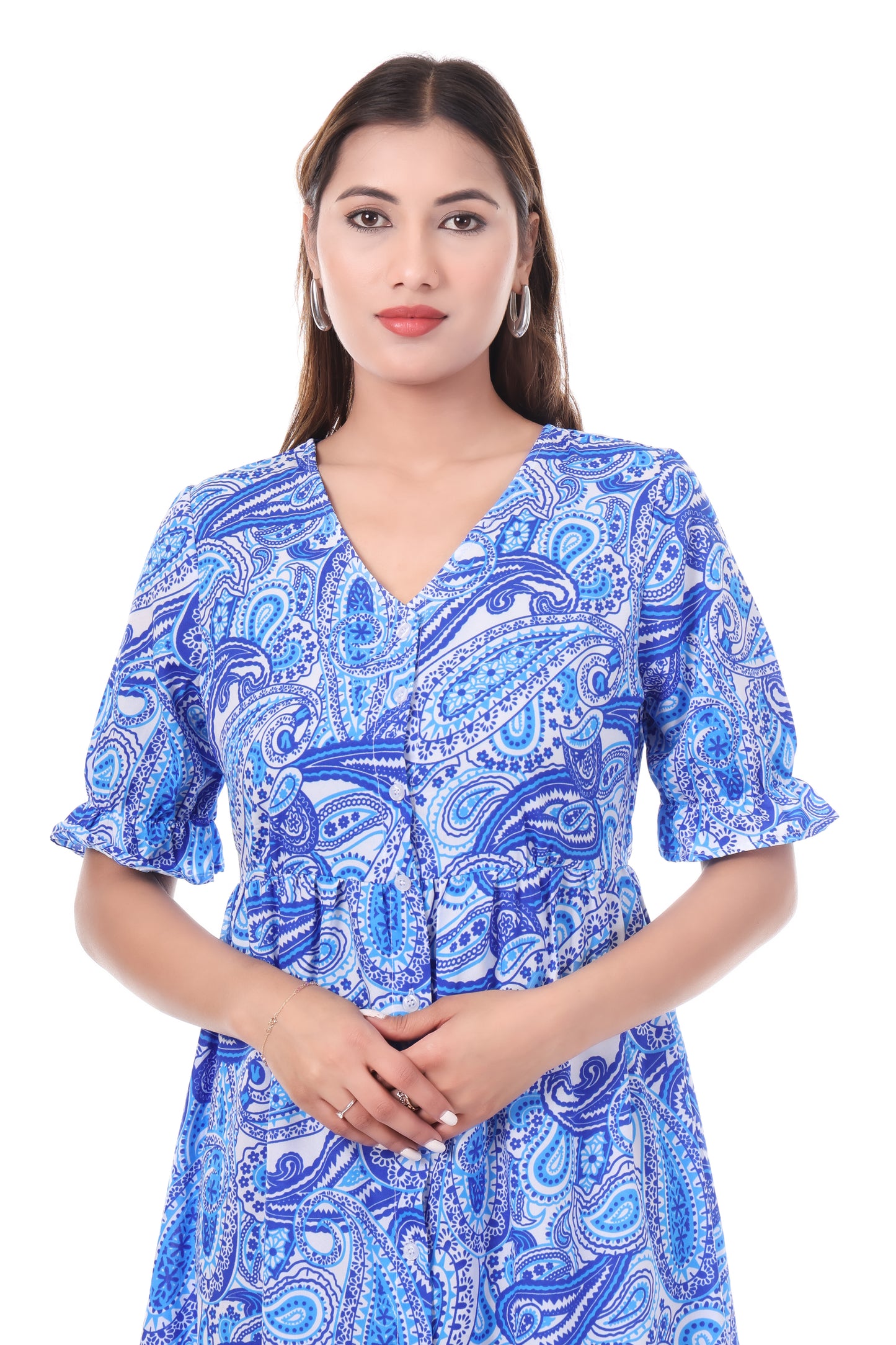 AmbT Paisley Print Placket Midi Dress
