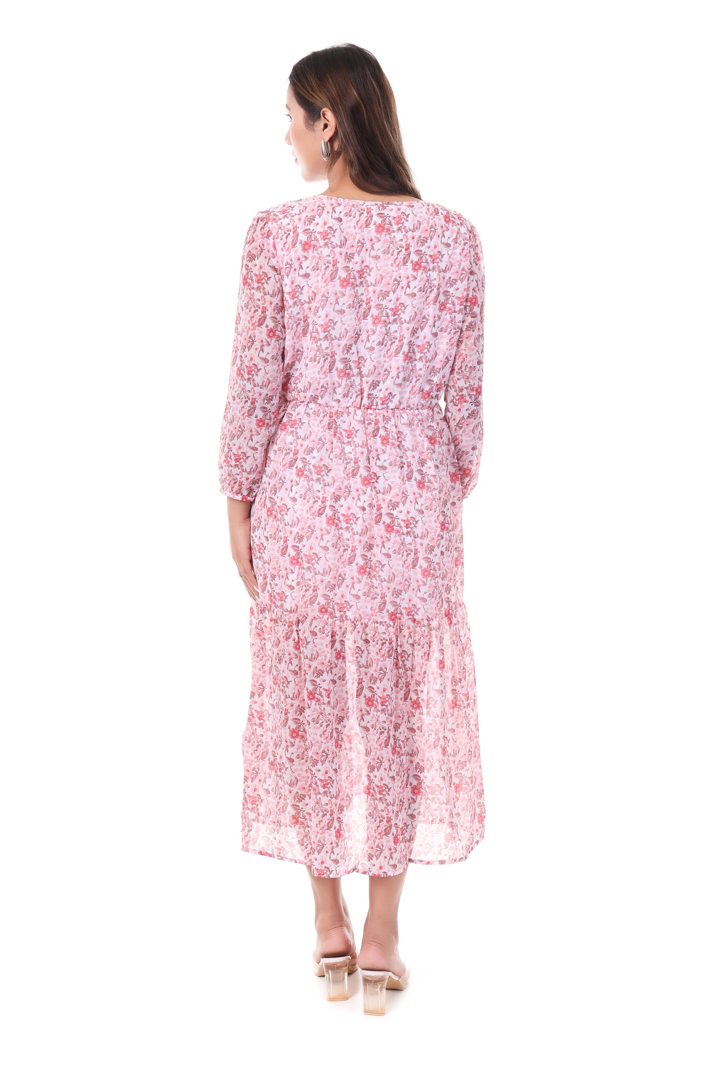 AmbT Floral Print Tiered Maxi Dress