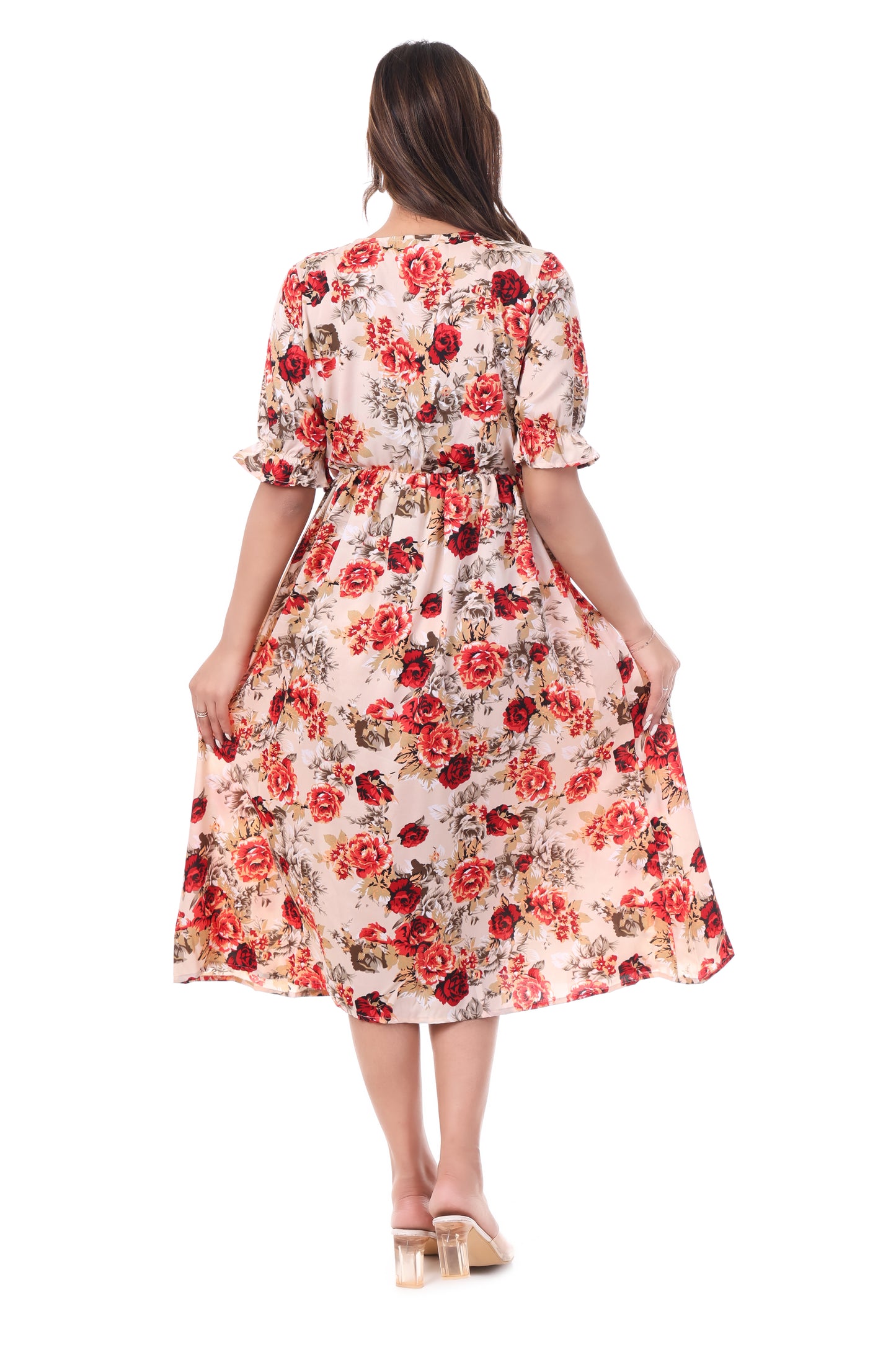 AmbT Floral Print Tiered Placket Dress