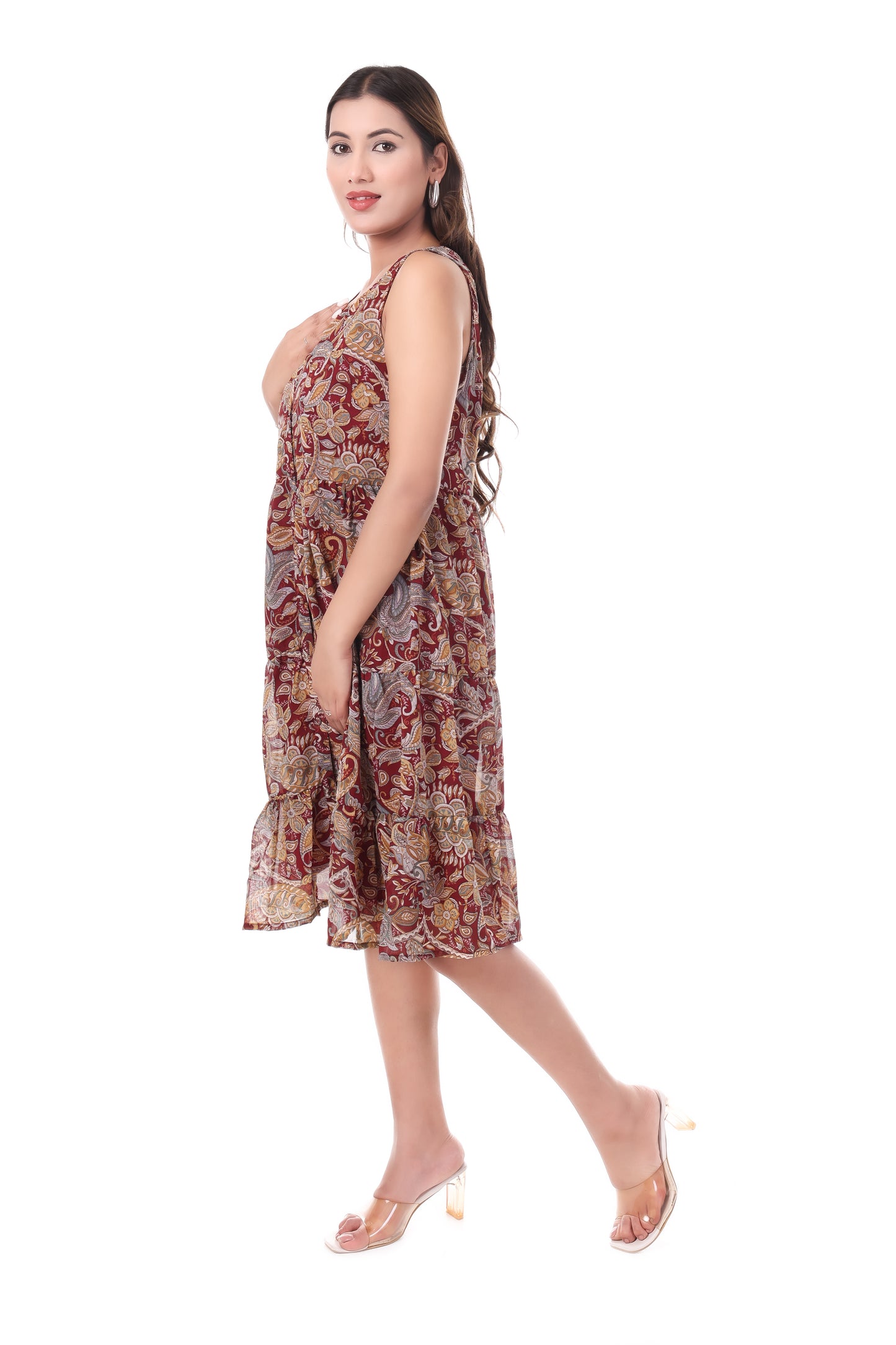 AmbT Paisley Print Sleeveless Tiered Dress