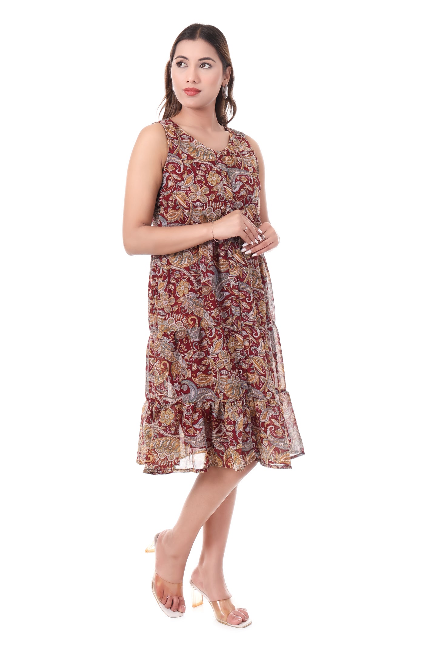 AmbT Paisley Print Sleeveless Tiered Dress