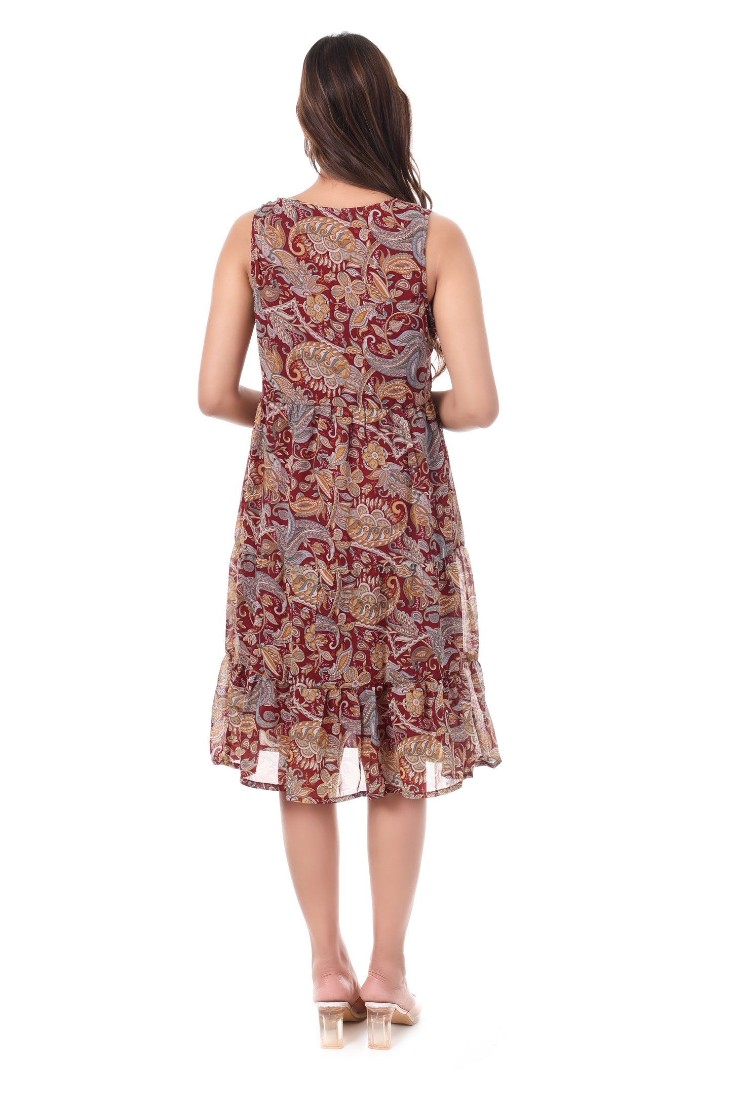 AmbT Paisley Print Sleeveless Tiered Dress