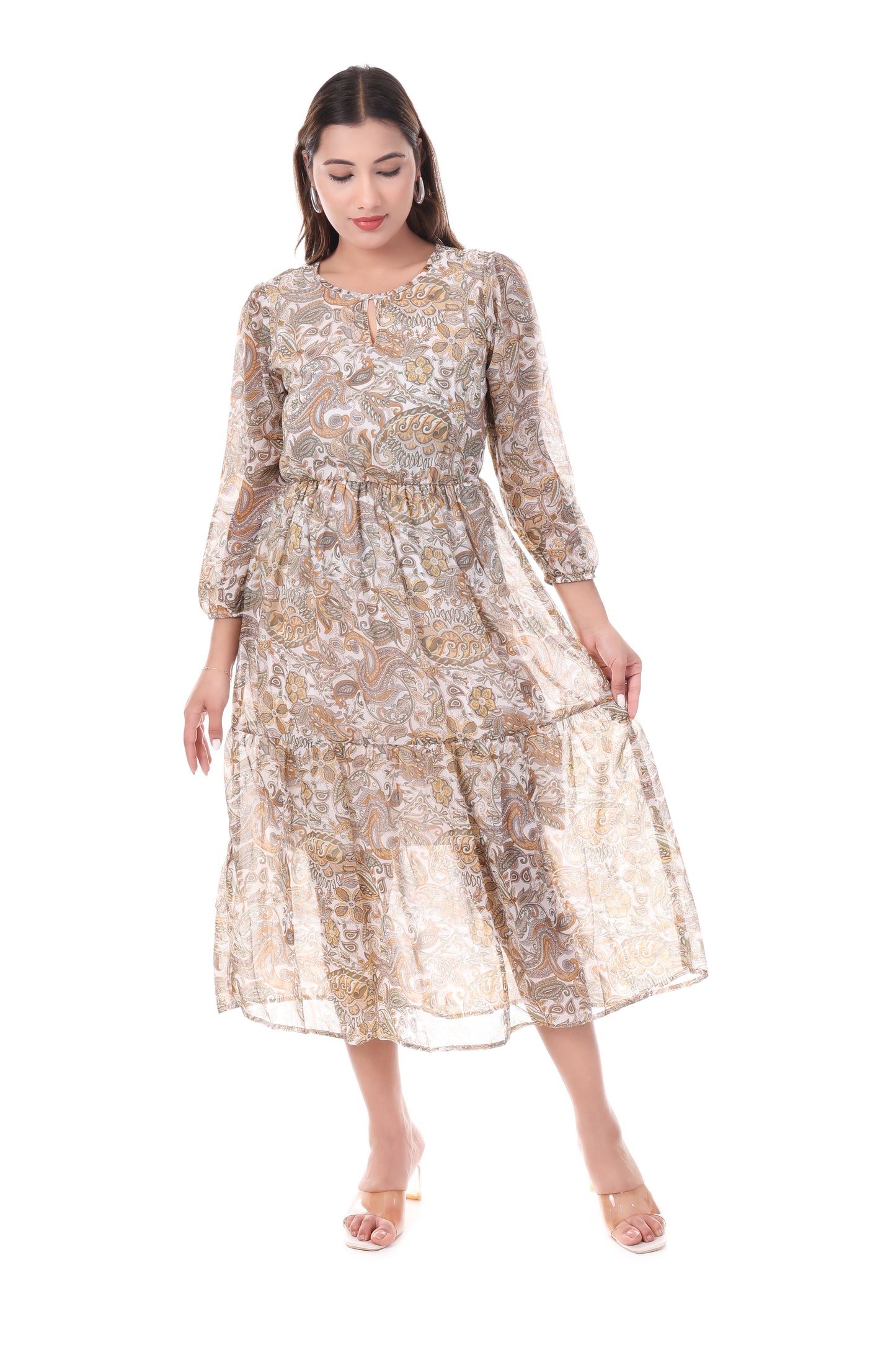 AmbT Paisley Print Tiered Maxi Dress