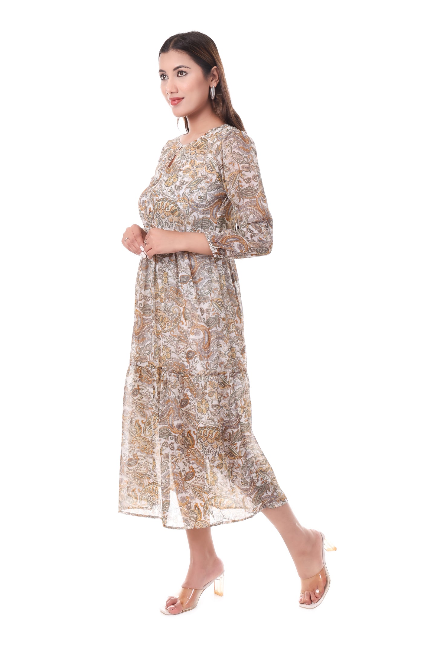 AmbT Paisley Print Tiered Maxi Dress