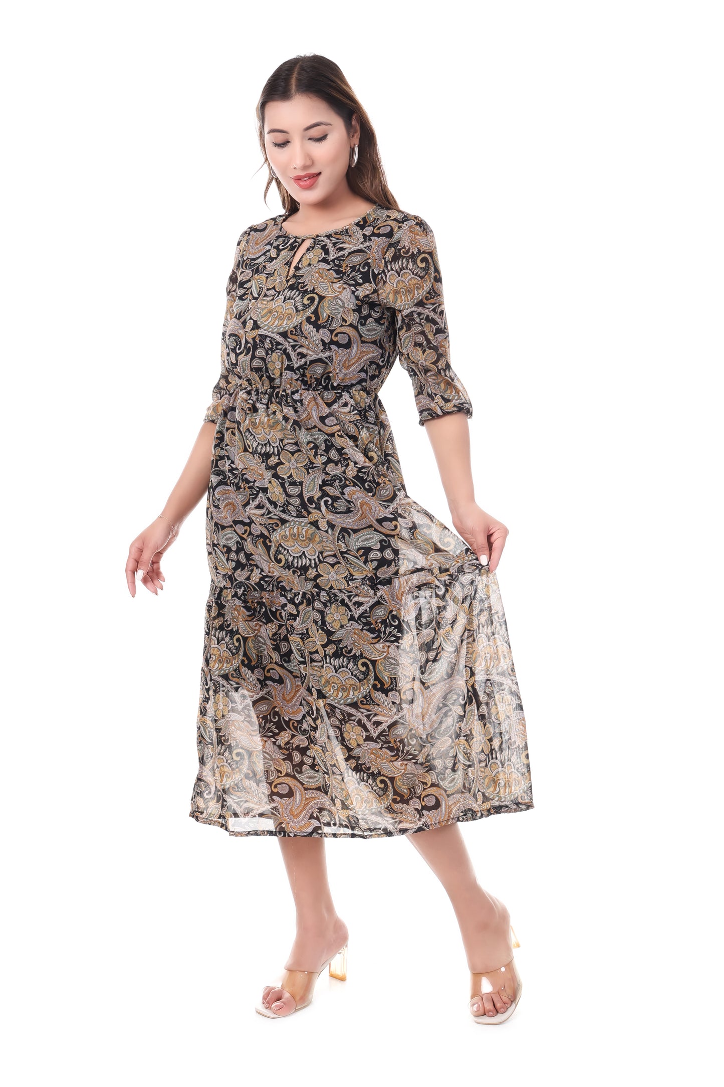 AmbT Paisley Print Tiered Maxi Dress