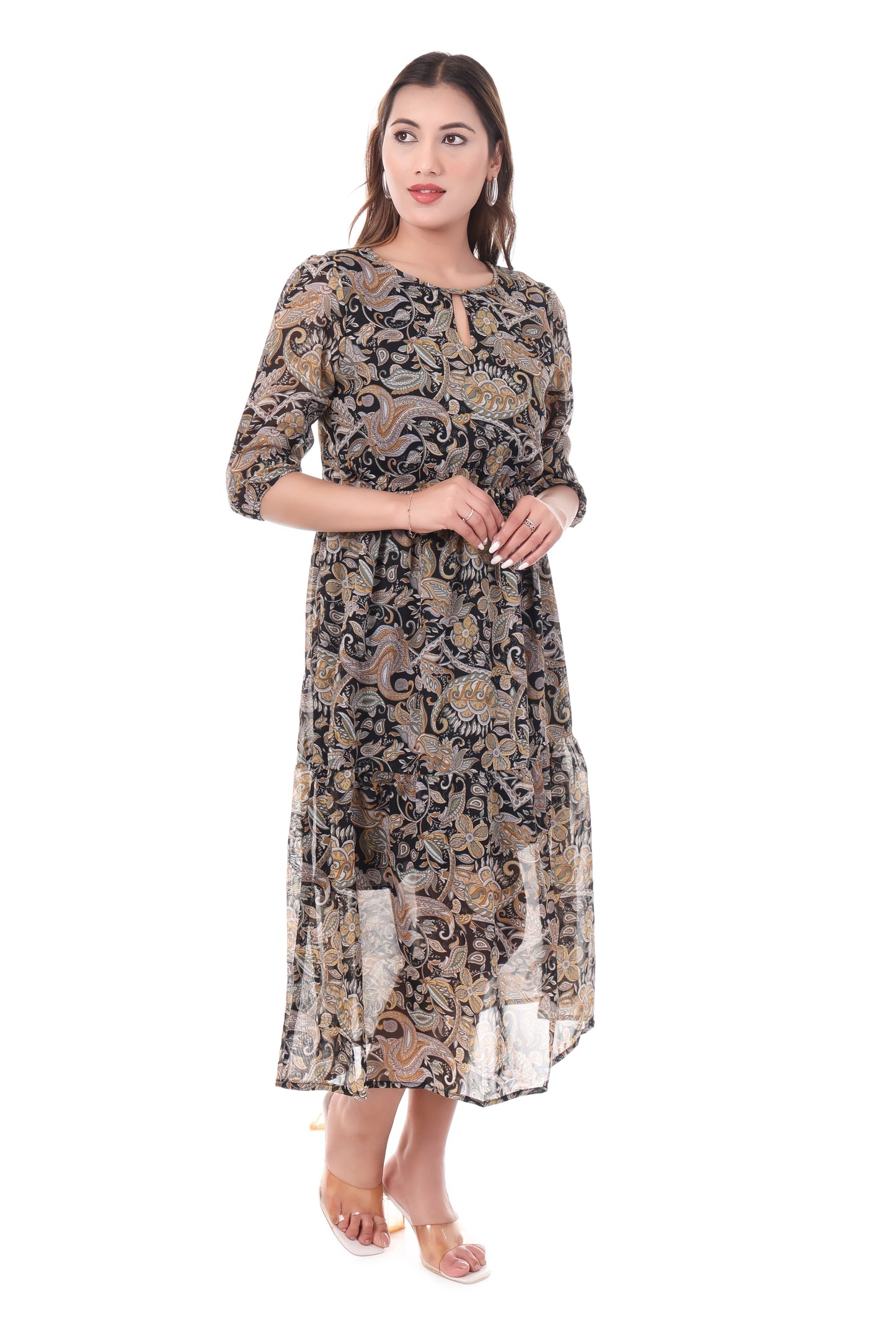 AmbT Paisley Print Tiered Maxi Dress