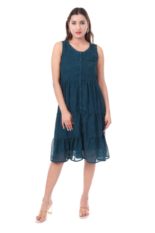 AmbT Dotted Tiered Midi Dress