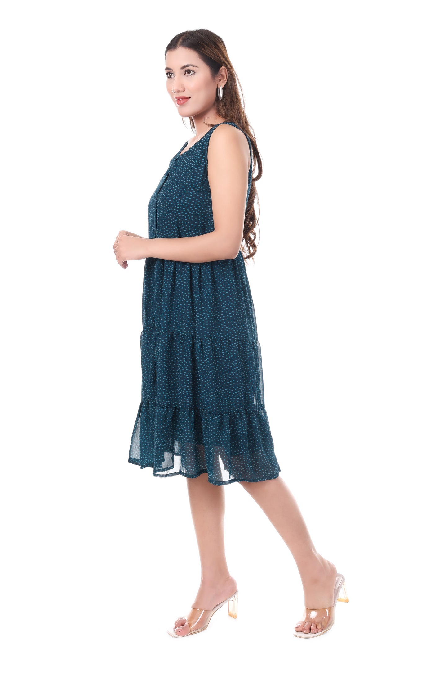 AmbT Dotted Tiered Midi Dress