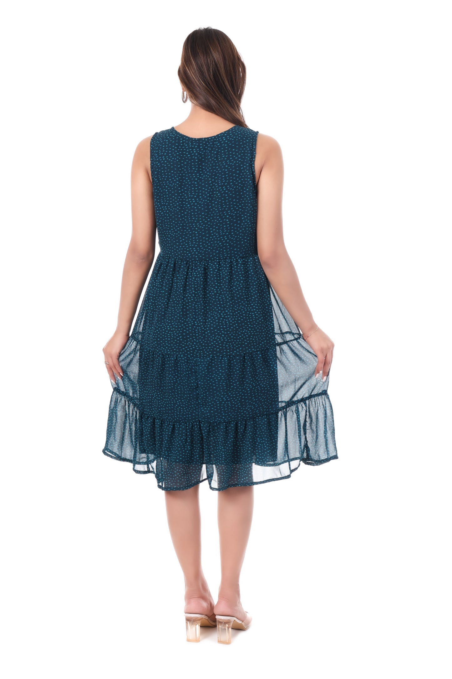 AmbT Dotted Tiered Midi Dress