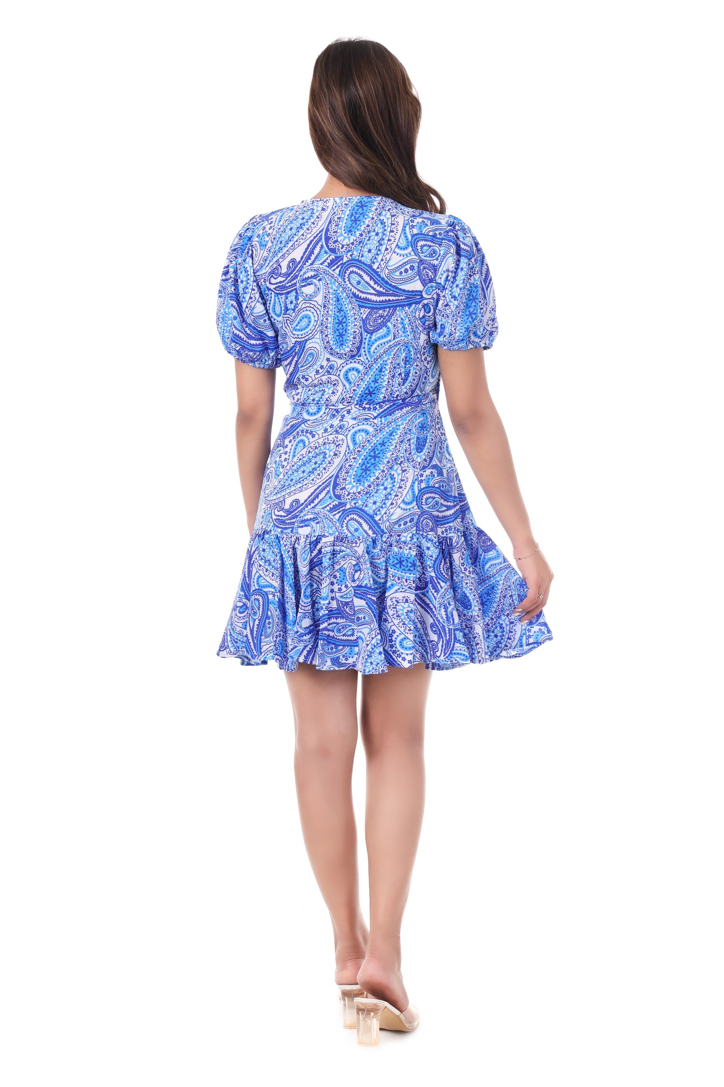 AmbT Blue Paisley Wrap Dress | Mini Length