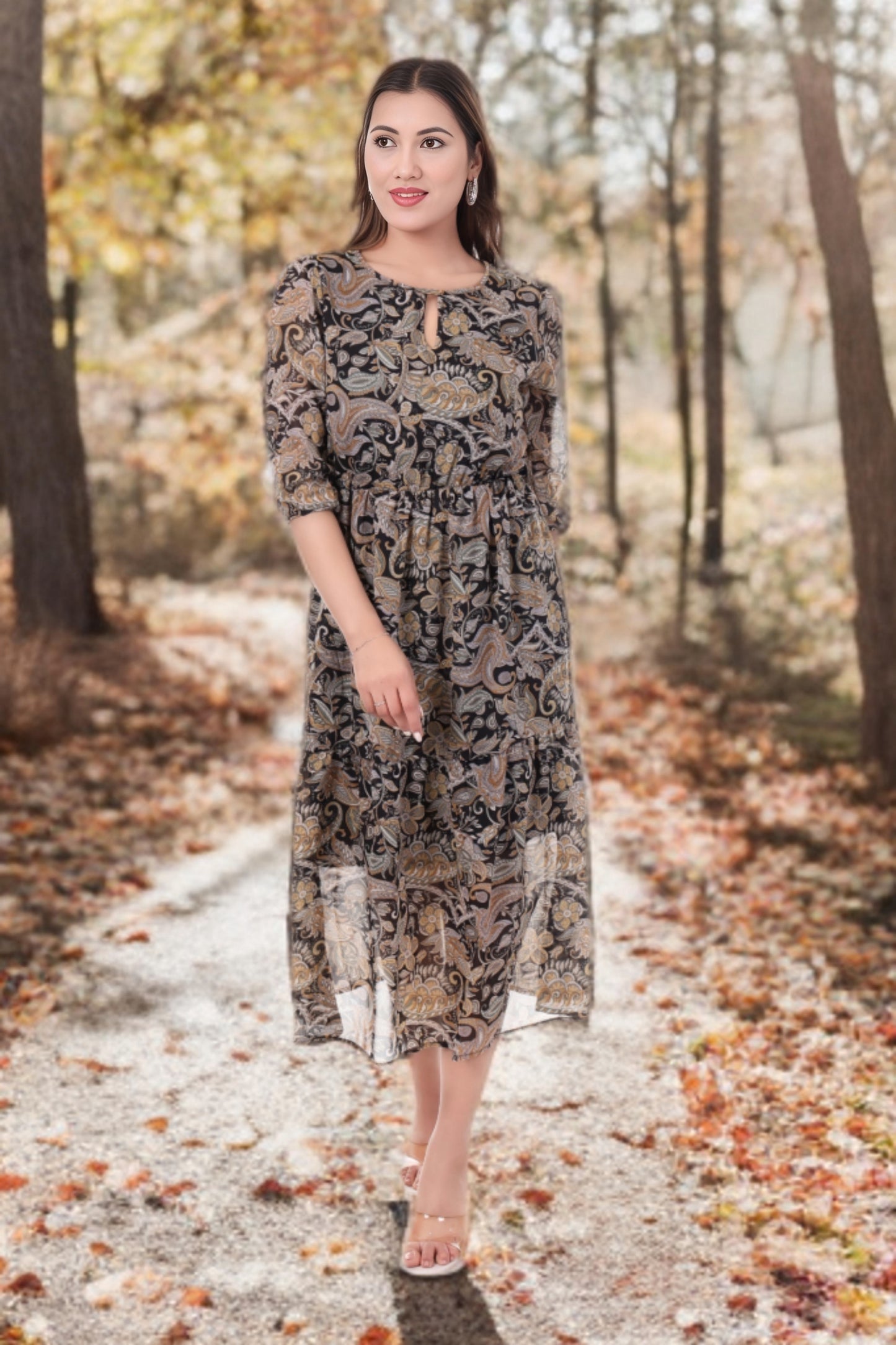 AmbT Paisley Print Tiered Maxi Dress