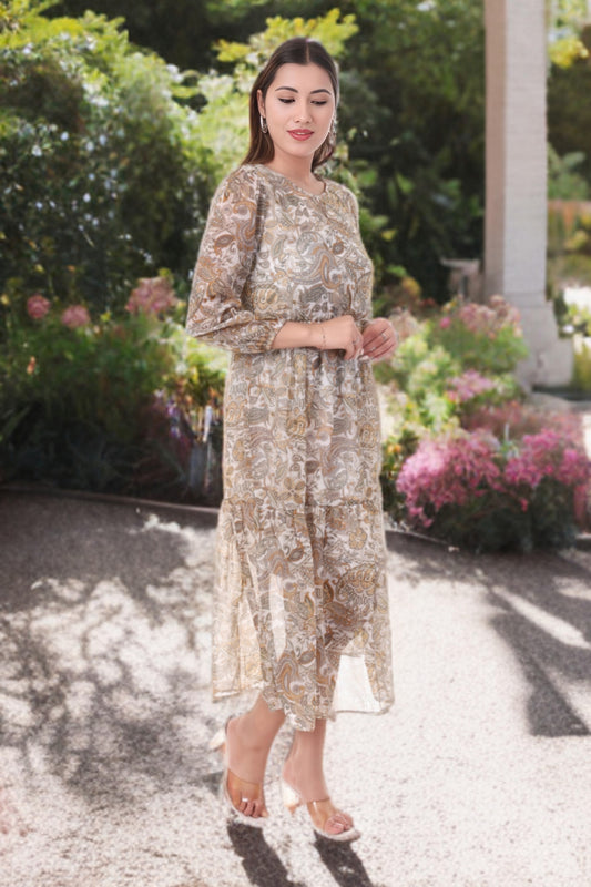 AmbT Paisley Print Tiered Maxi Dress