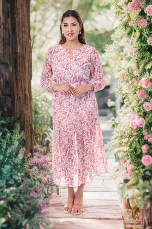 AmbT Floral Print Tiered Maxi Dress