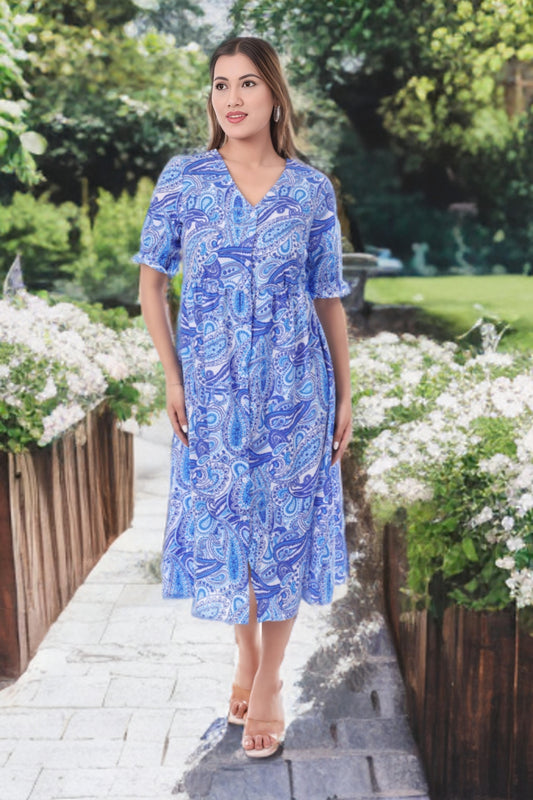 AmbT Paisley Print Placket Midi Dress