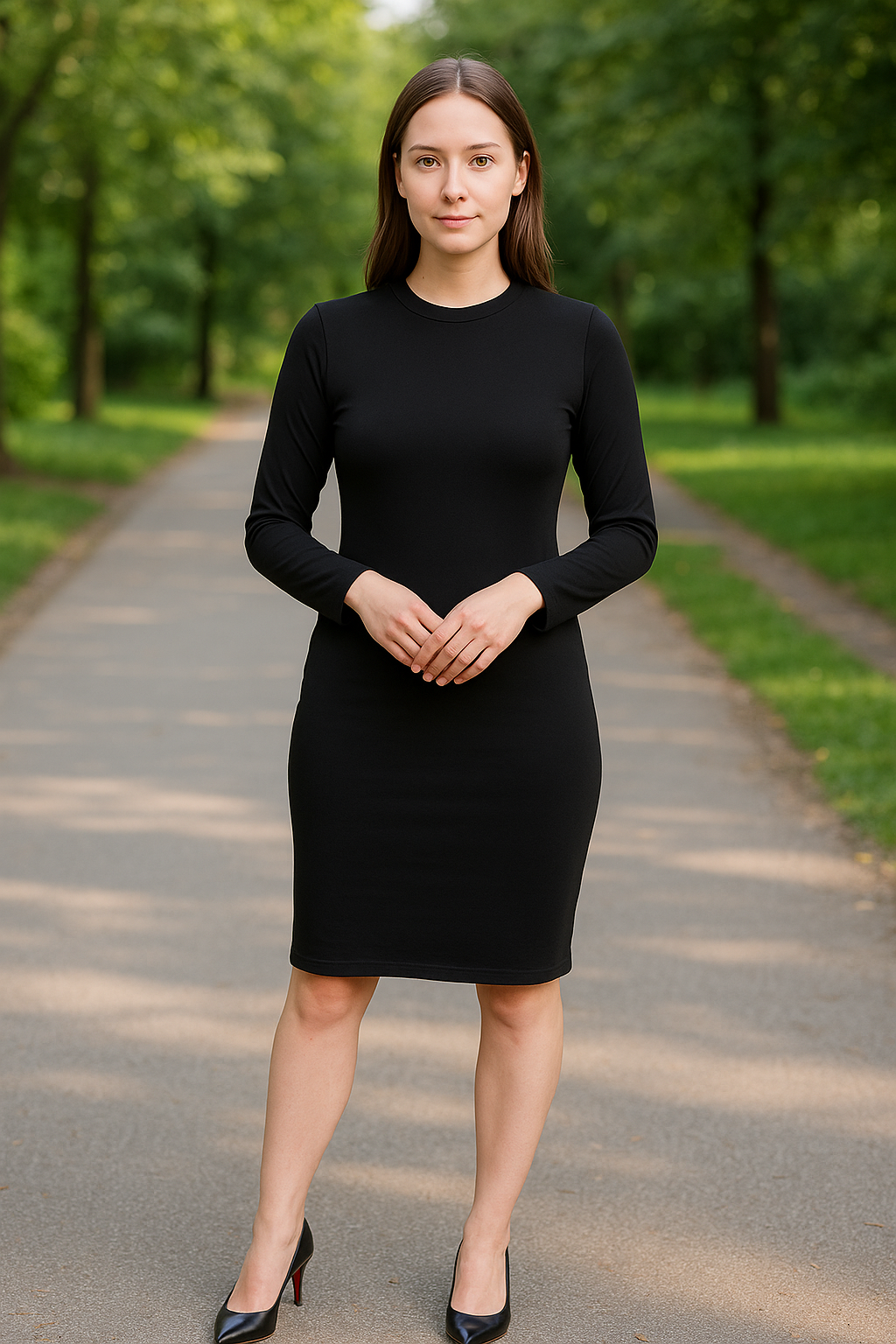 AmbT Black Bodycon Dress | Knee Length
